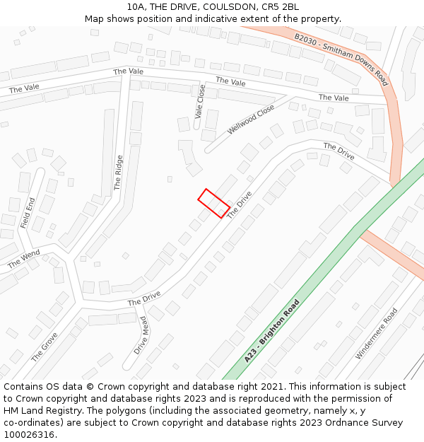 10A, THE DRIVE, COULSDON, CR5 2BL: Location map and indicative extent of plot