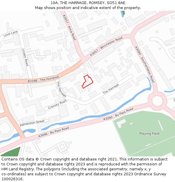 10A, THE HARRAGE, ROMSEY, SO51 8AE: Location map and indicative extent of plot