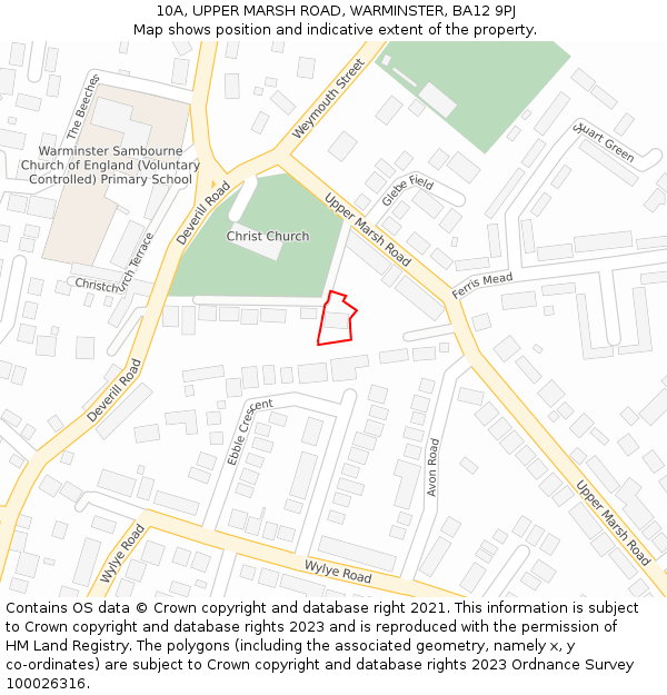 10A, UPPER MARSH ROAD, WARMINSTER, BA12 9PJ: Location map and indicative extent of plot
