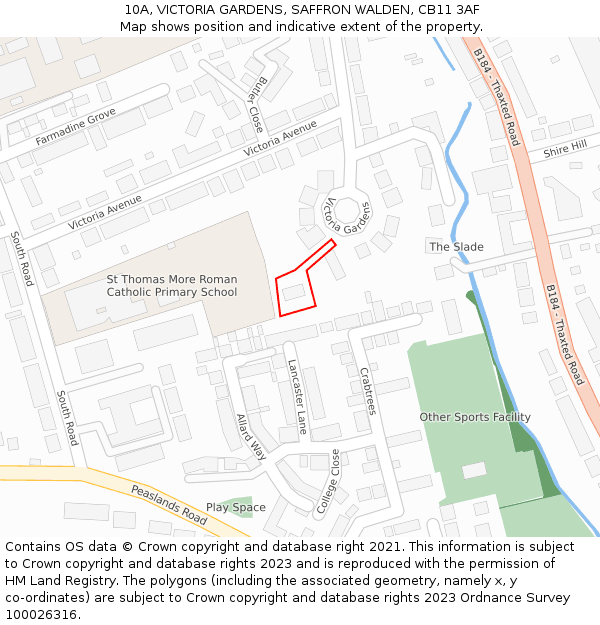 10A, VICTORIA GARDENS, SAFFRON WALDEN, CB11 3AF: Location map and indicative extent of plot
