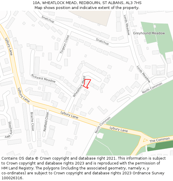 10A, WHEATLOCK MEAD, REDBOURN, ST ALBANS, AL3 7HS: Location map and indicative extent of plot