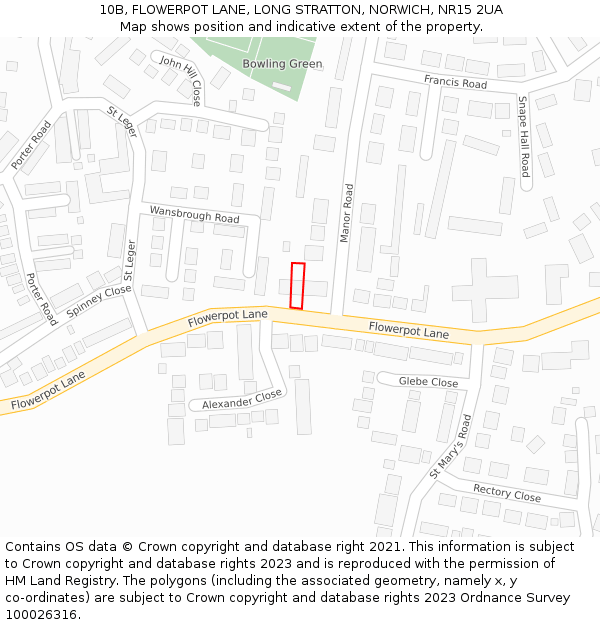 10B, FLOWERPOT LANE, LONG STRATTON, NORWICH, NR15 2UA: Location map and indicative extent of plot