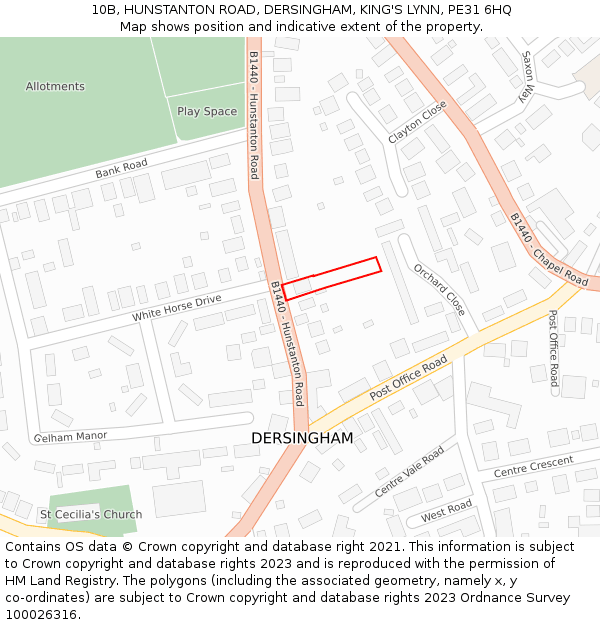 10B, HUNSTANTON ROAD, DERSINGHAM, KING'S LYNN, PE31 6HQ: Location map and indicative extent of plot