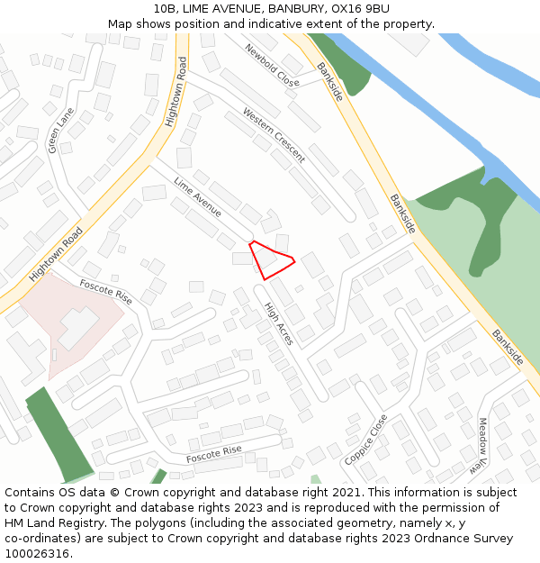 10B, LIME AVENUE, BANBURY, OX16 9BU: Location map and indicative extent of plot