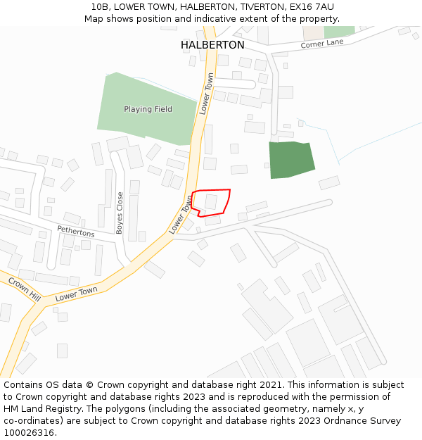 10B, LOWER TOWN, HALBERTON, TIVERTON, EX16 7AU: Location map and indicative extent of plot