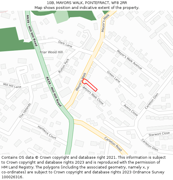 10B, MAYORS WALK, PONTEFRACT, WF8 2RR: Location map and indicative extent of plot