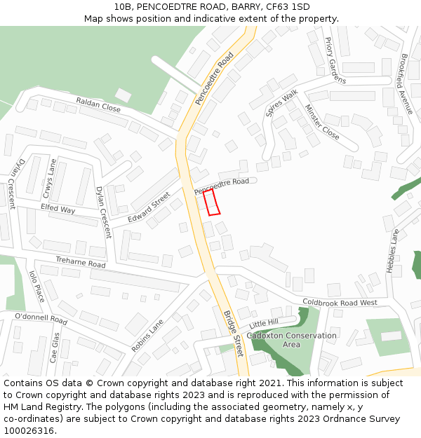 10B, PENCOEDTRE ROAD, BARRY, CF63 1SD: Location map and indicative extent of plot