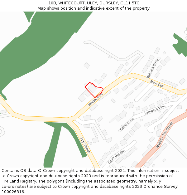 10B, WHITECOURT, ULEY, DURSLEY, GL11 5TG: Location map and indicative extent of plot