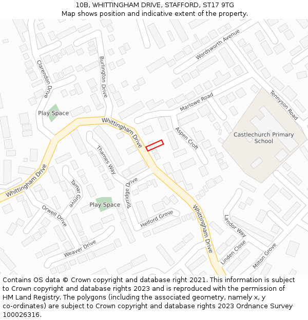 10B, WHITTINGHAM DRIVE, STAFFORD, ST17 9TG: Location map and indicative extent of plot