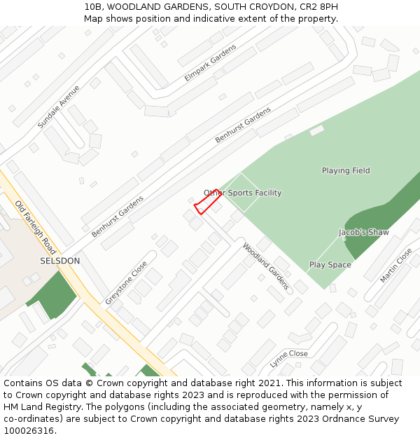 10B, WOODLAND GARDENS, SOUTH CROYDON, CR2 8PH: Location map and indicative extent of plot