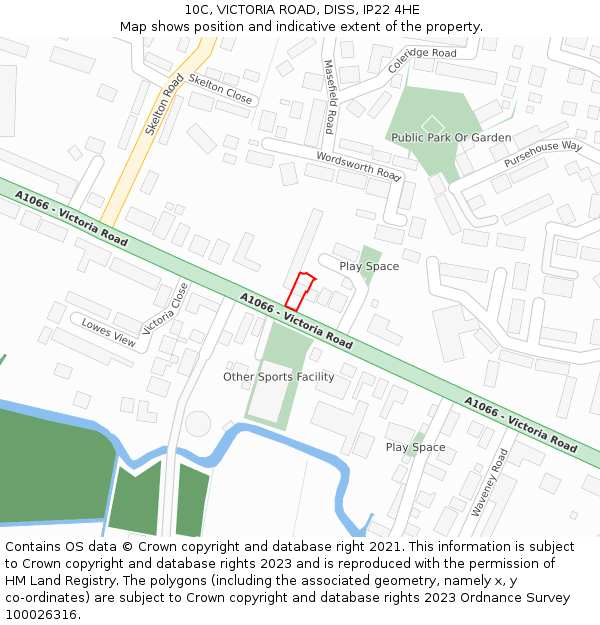 10C, VICTORIA ROAD, DISS, IP22 4HE: Location map and indicative extent of plot