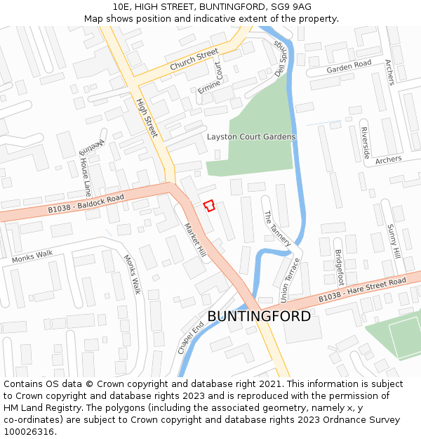 10E, HIGH STREET, BUNTINGFORD, SG9 9AG: Location map and indicative extent of plot