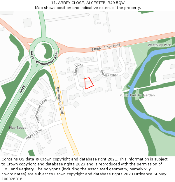11, ABBEY CLOSE, ALCESTER, B49 5QW: Location map and indicative extent of plot