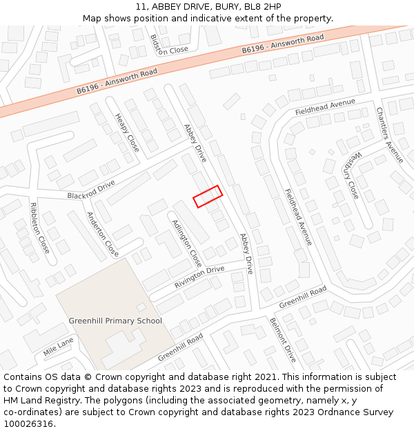 11, ABBEY DRIVE, BURY, BL8 2HP: Location map and indicative extent of plot