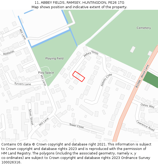 11, ABBEY FIELDS, RAMSEY, HUNTINGDON, PE26 1TG: Location map and indicative extent of plot