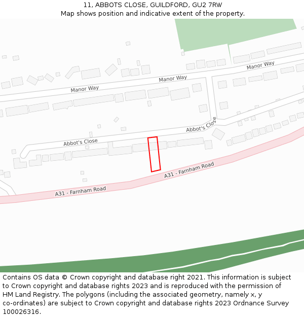 11, ABBOTS CLOSE, GUILDFORD, GU2 7RW: Location map and indicative extent of plot