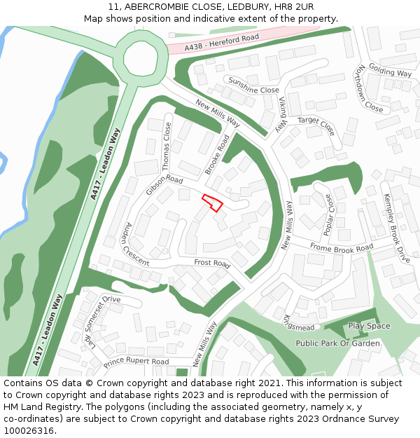 11, ABERCROMBIE CLOSE, LEDBURY, HR8 2UR: Location map and indicative extent of plot