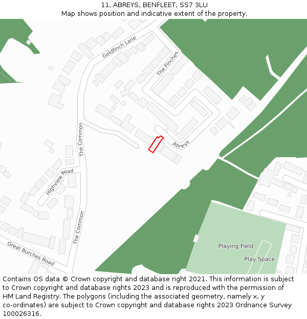 11, ABREYS, BENFLEET, SS7 3LU: Location map and indicative extent of plot