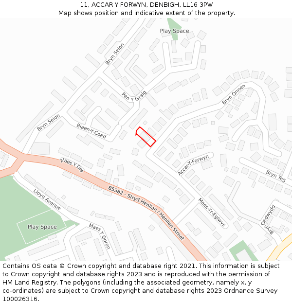 11, ACCAR Y FORWYN, DENBIGH, LL16 3PW: Location map and indicative extent of plot