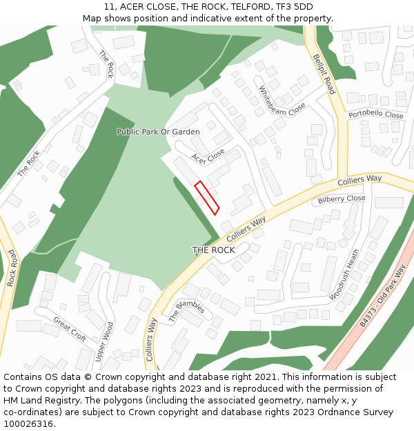 11, ACER CLOSE, THE ROCK, TELFORD, TF3 5DD: Location map and indicative extent of plot