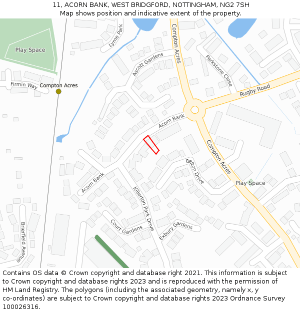 11, ACORN BANK, WEST BRIDGFORD, NOTTINGHAM, NG2 7SH: Location map and indicative extent of plot