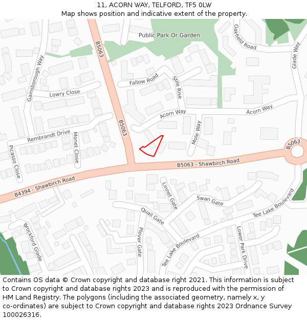 11, ACORN WAY, TELFORD, TF5 0LW: Location map and indicative extent of plot