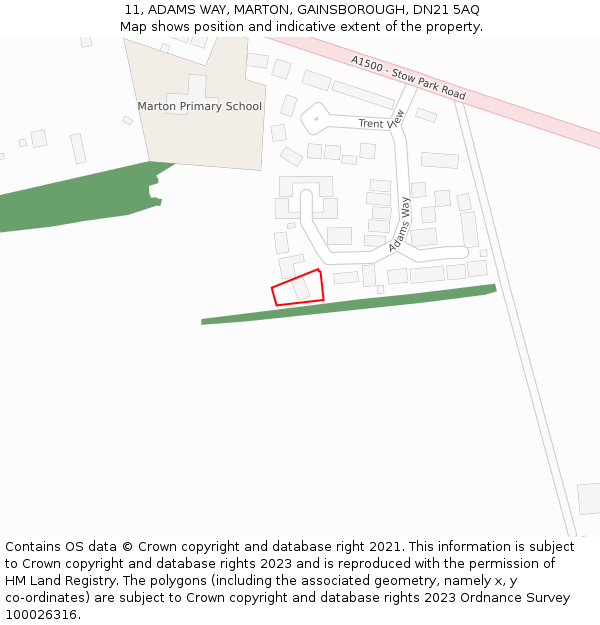 11, ADAMS WAY, MARTON, GAINSBOROUGH, DN21 5AQ: Location map and indicative extent of plot