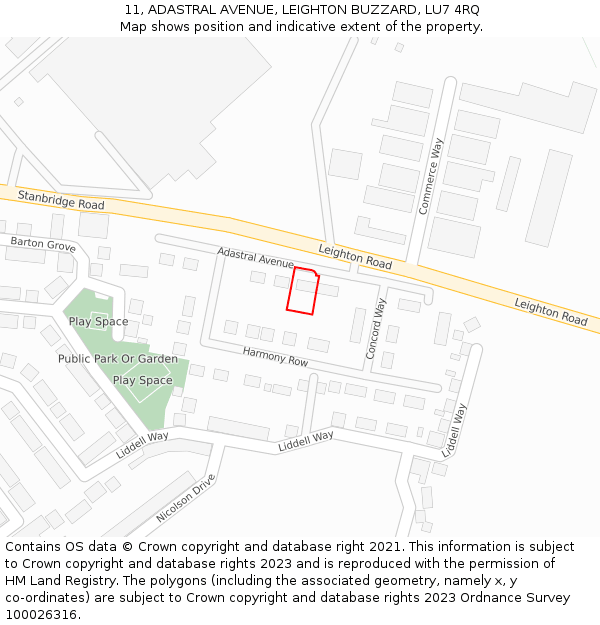 11, ADASTRAL AVENUE, LEIGHTON BUZZARD, LU7 4RQ: Location map and indicative extent of plot