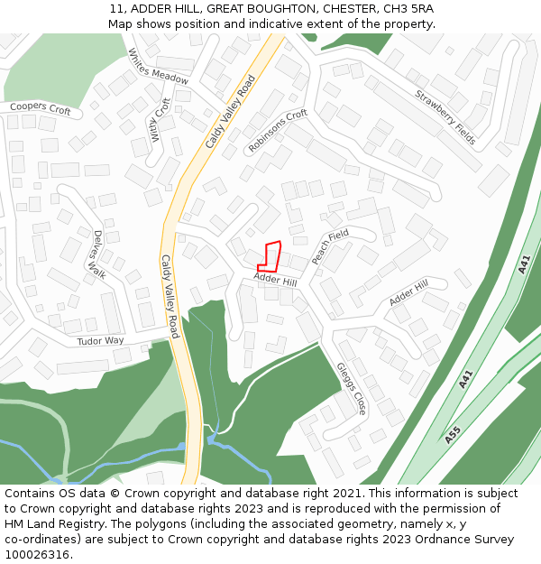 11, ADDER HILL, GREAT BOUGHTON, CHESTER, CH3 5RA: Location map and indicative extent of plot