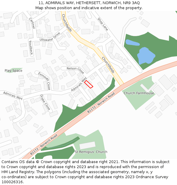 11, ADMIRALS WAY, HETHERSETT, NORWICH, NR9 3AQ: Location map and indicative extent of plot