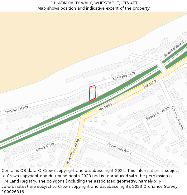 11, ADMIRALTY WALK, WHITSTABLE, CT5 4ET: Location map and indicative extent of plot