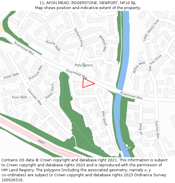 11, AFON MEAD, ROGERSTONE, NEWPORT, NP10 9JL: Location map and indicative extent of plot