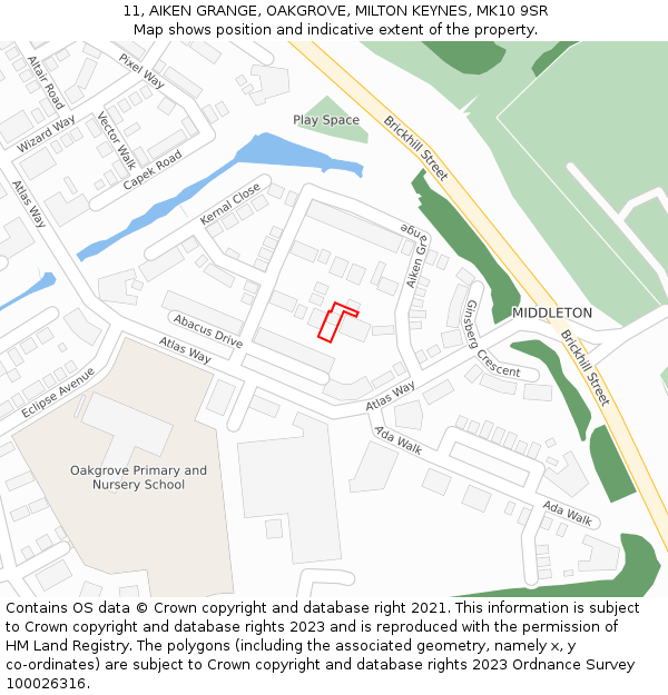 11, AIKEN GRANGE, OAKGROVE, MILTON KEYNES, MK10 9SR: Location map and indicative extent of plot