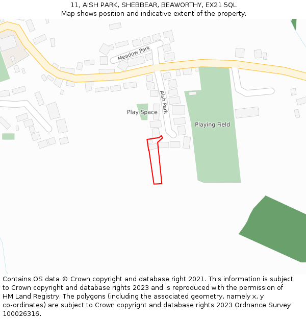 11, AISH PARK, SHEBBEAR, BEAWORTHY, EX21 5QL: Location map and indicative extent of plot