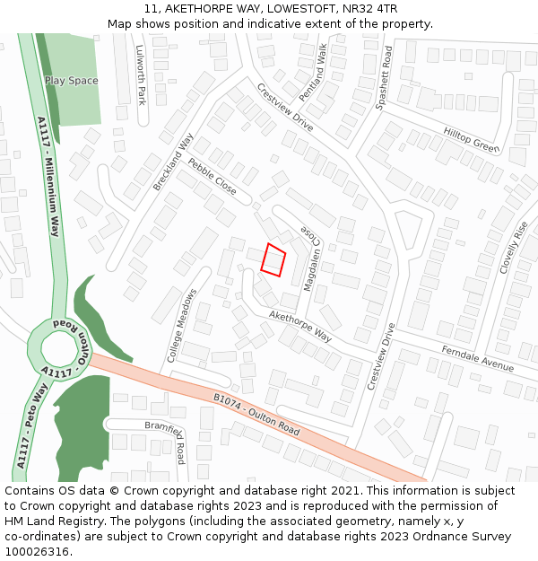 11, AKETHORPE WAY, LOWESTOFT, NR32 4TR: Location map and indicative extent of plot