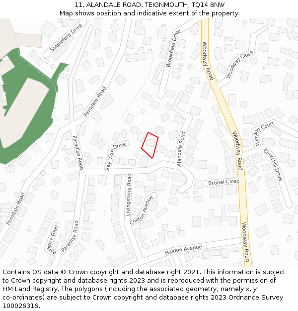 11, ALANDALE ROAD, TEIGNMOUTH, TQ14 8NW: Location map and indicative extent of plot