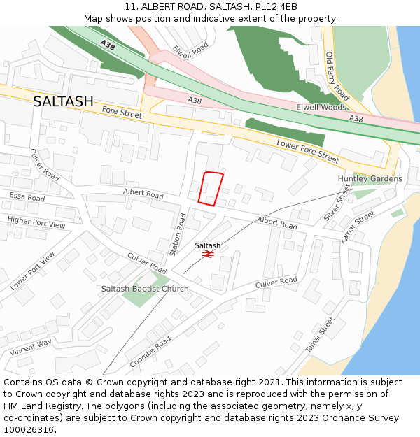 11, ALBERT ROAD, SALTASH, PL12 4EB: Location map and indicative extent of plot