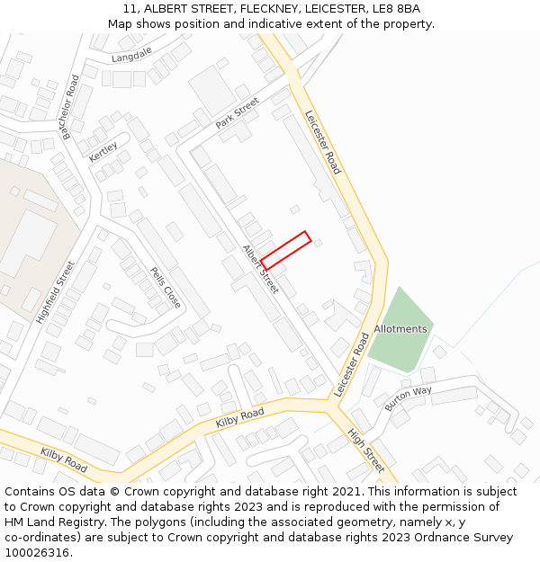 11, ALBERT STREET, FLECKNEY, LEICESTER, LE8 8BA: Location map and indicative extent of plot