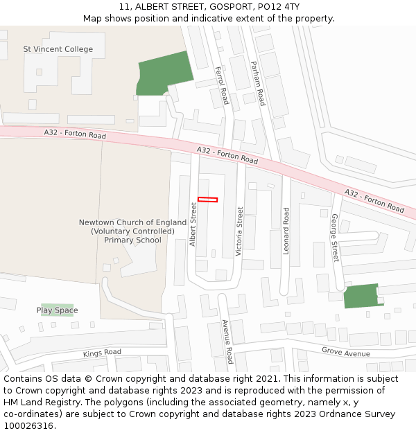 11, ALBERT STREET, GOSPORT, PO12 4TY: Location map and indicative extent of plot