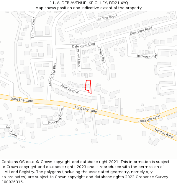 11, ALDER AVENUE, KEIGHLEY, BD21 4YQ: Location map and indicative extent of plot