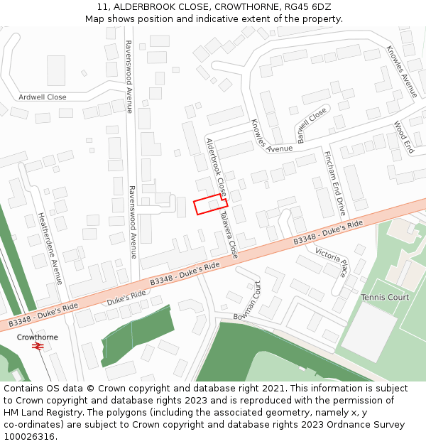 11, ALDERBROOK CLOSE, CROWTHORNE, RG45 6DZ: Location map and indicative extent of plot
