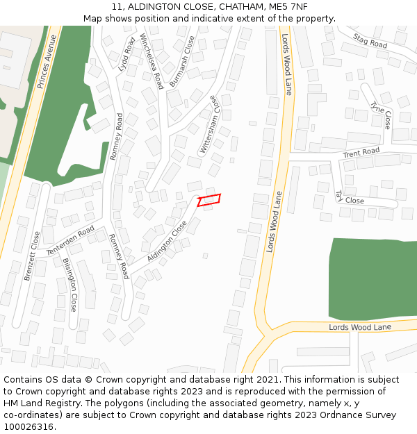 11, ALDINGTON CLOSE, CHATHAM, ME5 7NF: Location map and indicative extent of plot