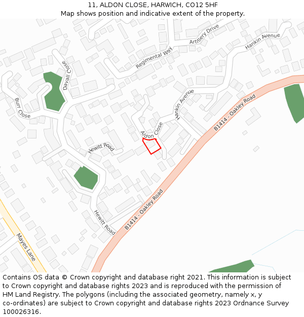 11, ALDON CLOSE, HARWICH, CO12 5HF: Location map and indicative extent of plot