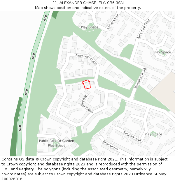 11, ALEXANDER CHASE, ELY, CB6 3SN: Location map and indicative extent of plot