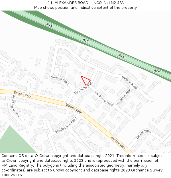 11, ALEXANDER ROAD, LINCOLN, LN2 4FA: Location map and indicative extent of plot