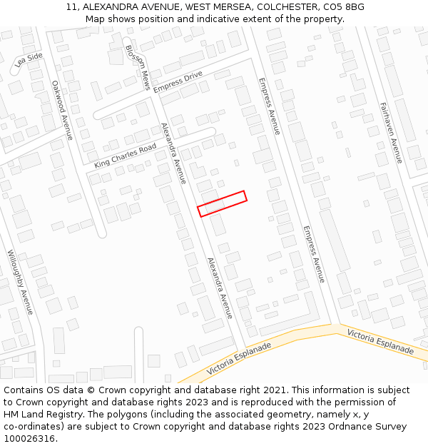 11, ALEXANDRA AVENUE, WEST MERSEA, COLCHESTER, CO5 8BG: Location map and indicative extent of plot