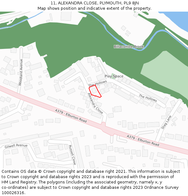 11, ALEXANDRA CLOSE, PLYMOUTH, PL9 8JN: Location map and indicative extent of plot