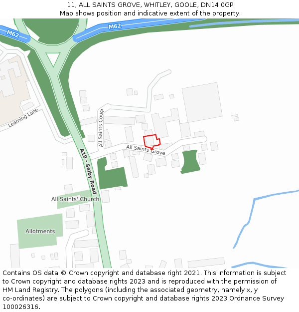 11, ALL SAINTS GROVE, WHITLEY, GOOLE, DN14 0GP: Location map and indicative extent of plot