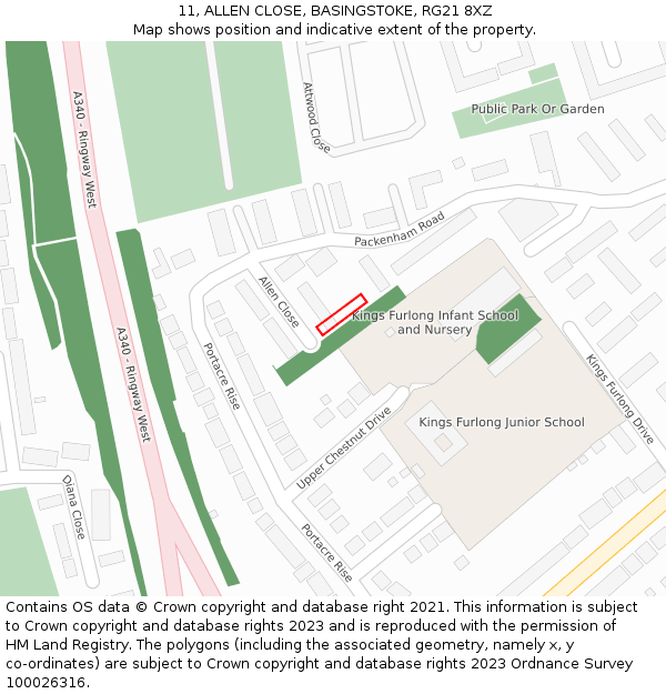 11, ALLEN CLOSE, BASINGSTOKE, RG21 8XZ: Location map and indicative extent of plot