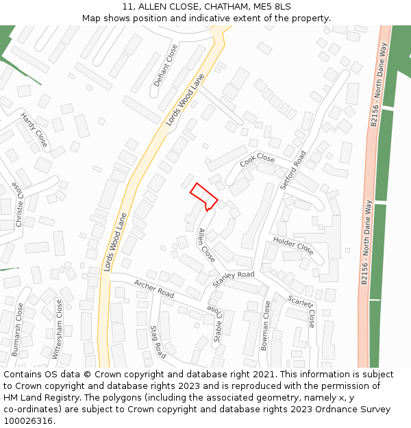 11, ALLEN CLOSE, CHATHAM, ME5 8LS: Location map and indicative extent of plot